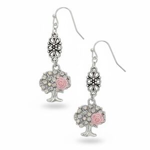 Chic Silver and Pink Rose Tree Earrings